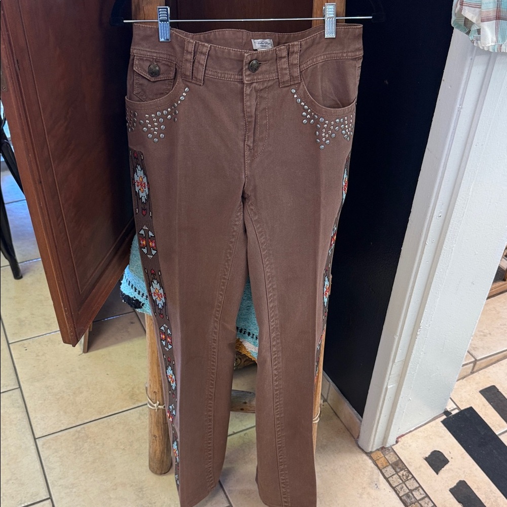 Tasha Polizzi Brown Jeans with Colorful Side Design